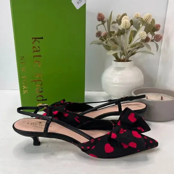 Kate Spade Daxton Heart Kitten Heel Slingback Black/Red Women 7.5M NWB Valentine - Picture 6 of 11